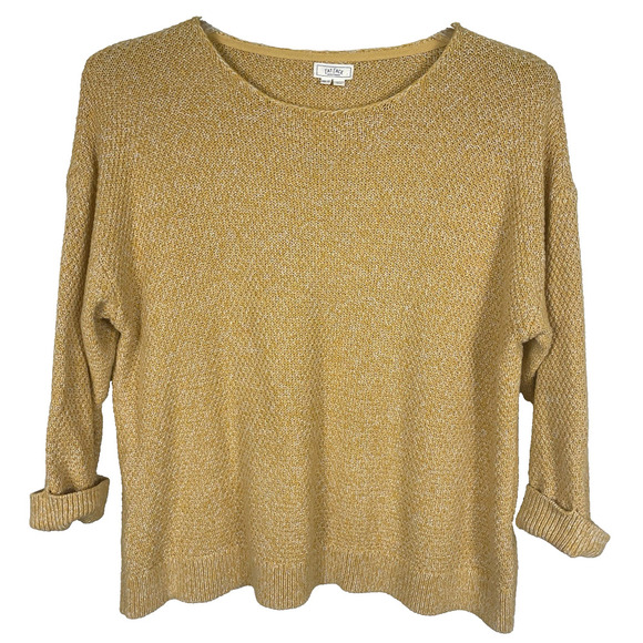 Fatface Sweater Womens 14 Mustard Yellow 100% Cotton Textured Slouchy Beach Boho - Picture 1 of 10
